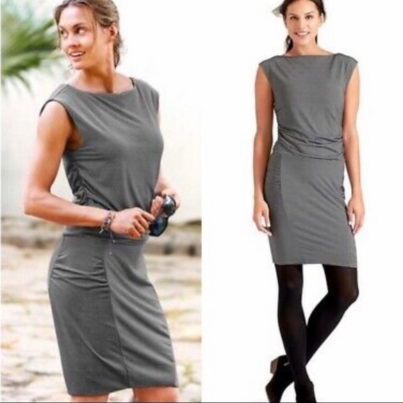 NWT Athleta Westwood Sleeveless Ruched Gray Dress Size Medium - Picture 1 of 14
